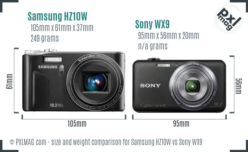 Samsung HZ10W vs Sony WX9 size comparison