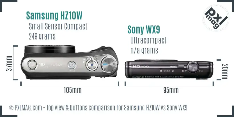 Samsung HZ10W vs Sony WX9 top view buttons comparison