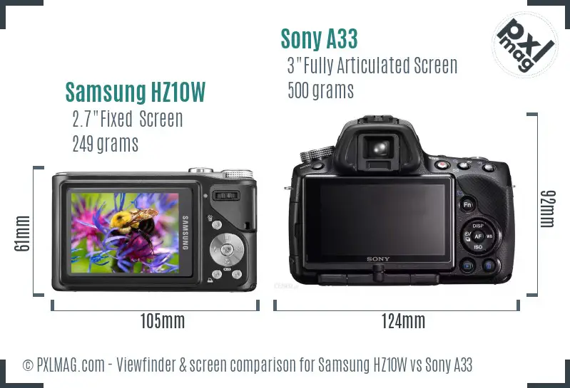 Samsung HZ10W vs Sony A33 Screen and Viewfinder comparison