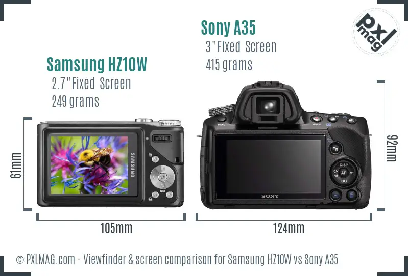 Samsung HZ10W vs Sony A35 Screen and Viewfinder comparison