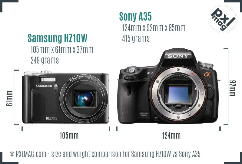 Samsung HZ10W vs Sony A35 size comparison
