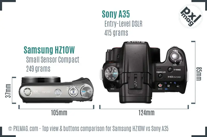 Samsung HZ10W vs Sony A35 top view buttons comparison