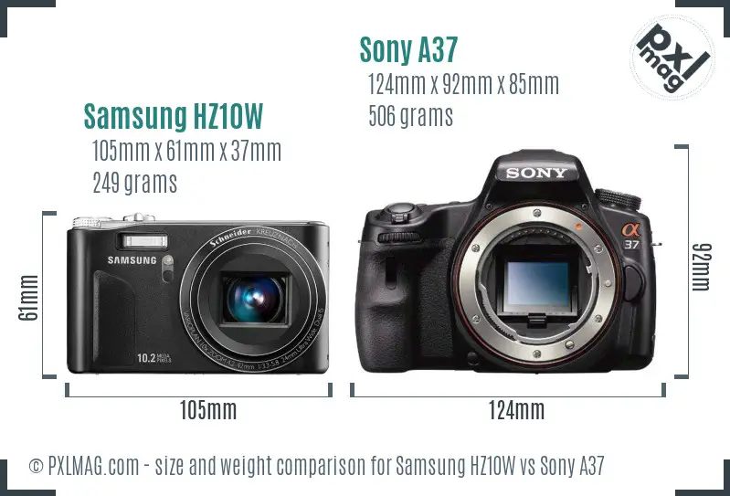 Samsung HZ10W vs Sony A37 size comparison