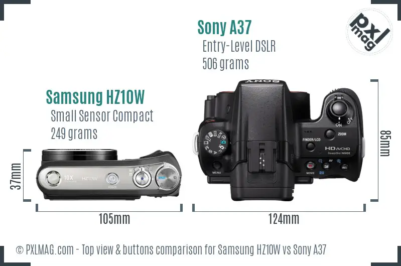 Samsung HZ10W vs Sony A37 top view buttons comparison