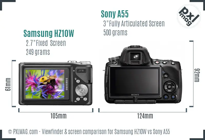 Samsung HZ10W vs Sony A55 Screen and Viewfinder comparison