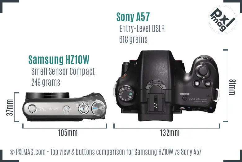 Samsung HZ10W vs Sony A57 top view buttons comparison