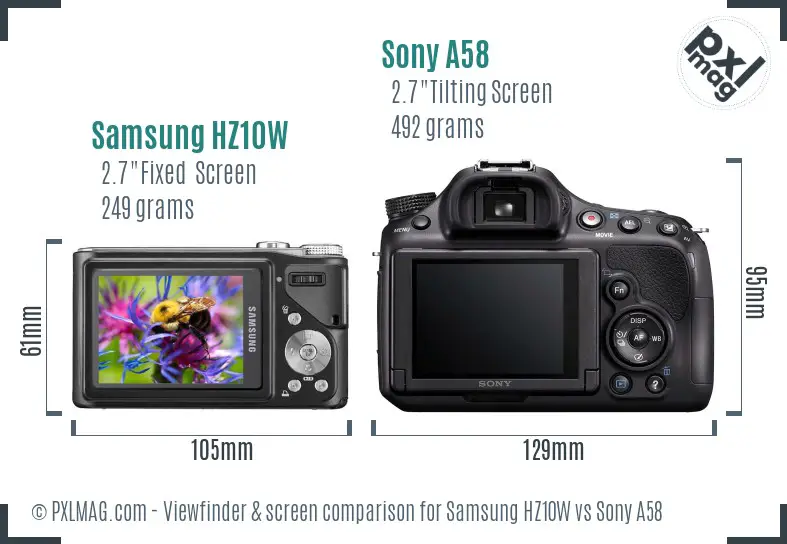 Samsung HZ10W vs Sony A58 Screen and Viewfinder comparison