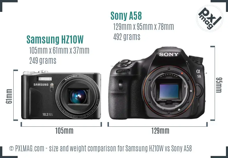 Samsung HZ10W vs Sony A58 size comparison