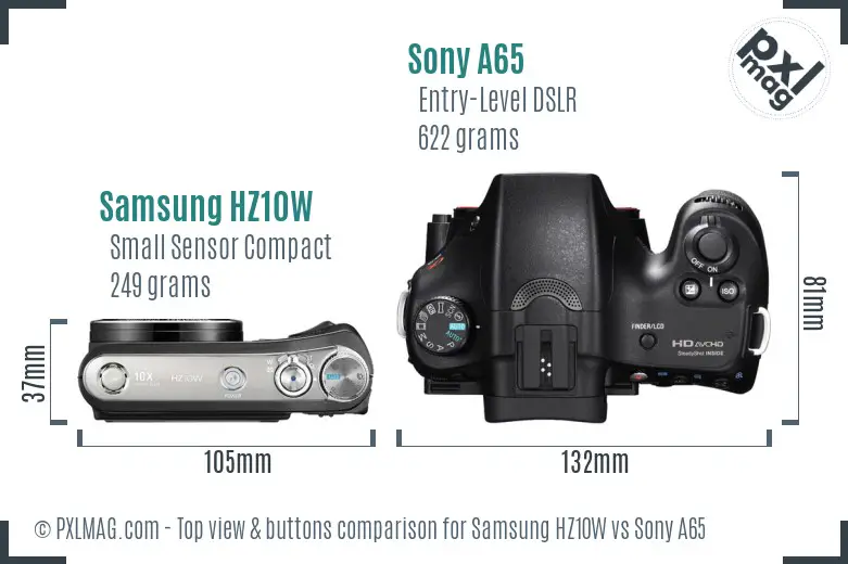 Samsung HZ10W vs Sony A65 top view buttons comparison