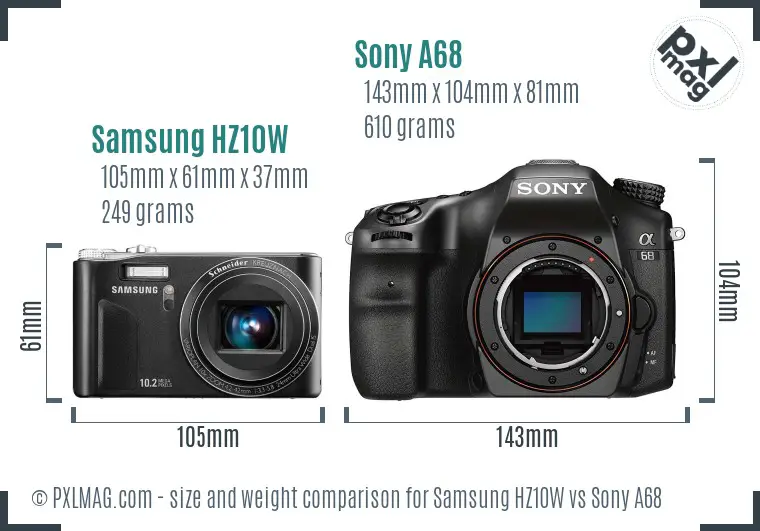 Samsung HZ10W vs Sony A68 size comparison