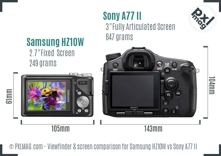 Samsung HZ10W vs Sony A77 II Screen and Viewfinder comparison