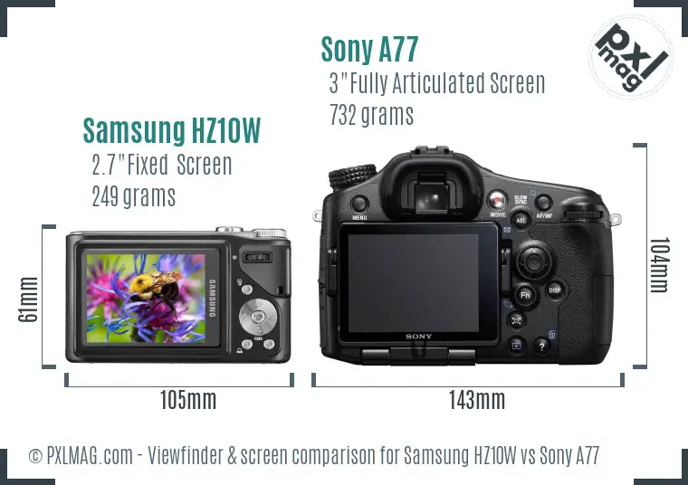 Samsung HZ10W vs Sony A77 Screen and Viewfinder comparison