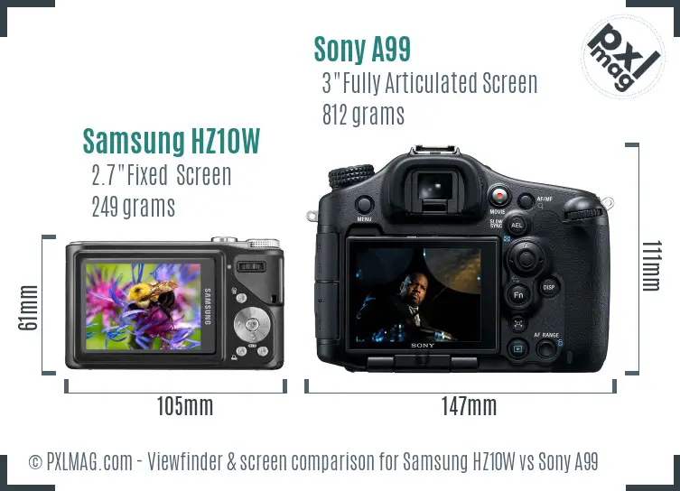 Samsung HZ10W vs Sony A99 Screen and Viewfinder comparison