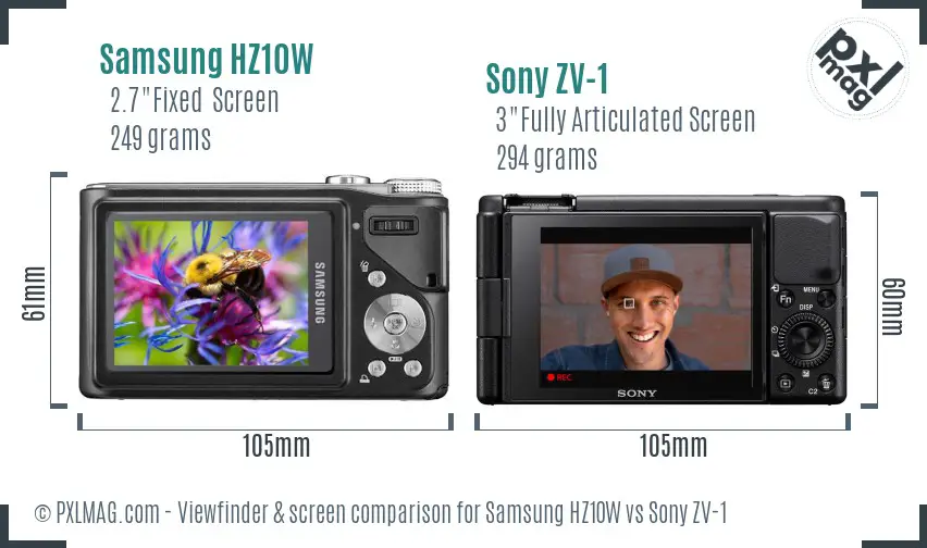 Samsung HZ10W vs Sony ZV-1 Screen and Viewfinder comparison