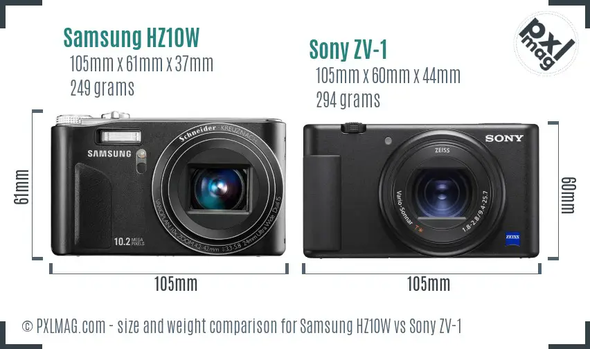 Samsung HZ10W vs Sony ZV-1 size comparison