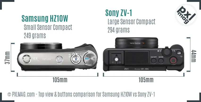 Samsung HZ10W vs Sony ZV-1 top view buttons comparison