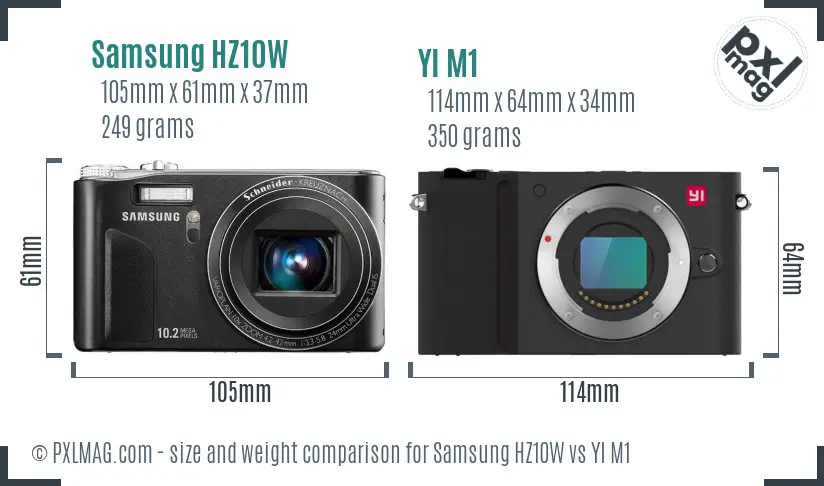 Samsung HZ10W vs YI M1 size comparison