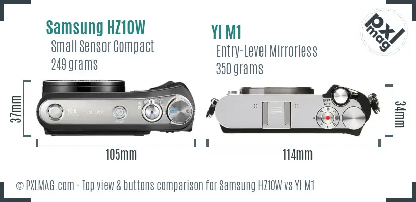 Samsung HZ10W vs YI M1 top view buttons comparison