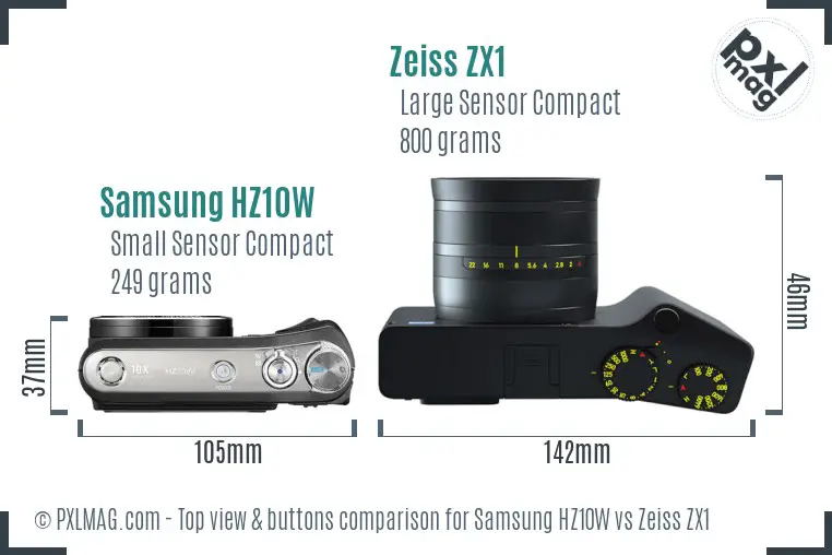 Samsung HZ10W vs Zeiss ZX1 top view buttons comparison