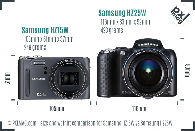 Samsung HZ15W vs Samsung HZ25W size comparison
