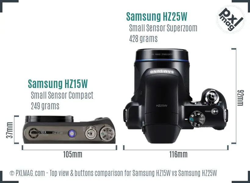 Samsung HZ15W vs Samsung HZ25W top view buttons comparison