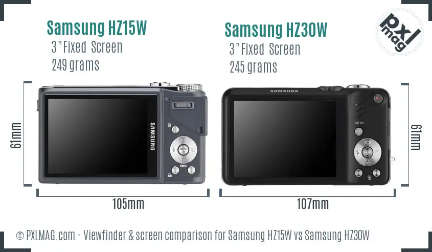 Samsung HZ15W vs Samsung HZ30W Screen and Viewfinder comparison