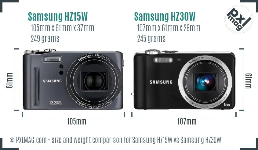 Samsung HZ15W vs Samsung HZ30W size comparison