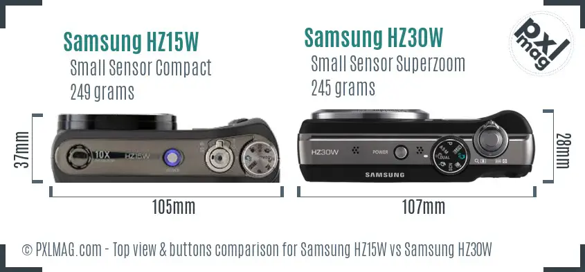 Samsung HZ15W vs Samsung HZ30W top view buttons comparison
