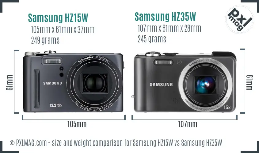 Samsung HZ15W vs Samsung HZ35W size comparison