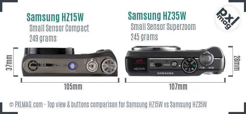 Samsung HZ15W vs Samsung HZ35W top view buttons comparison
