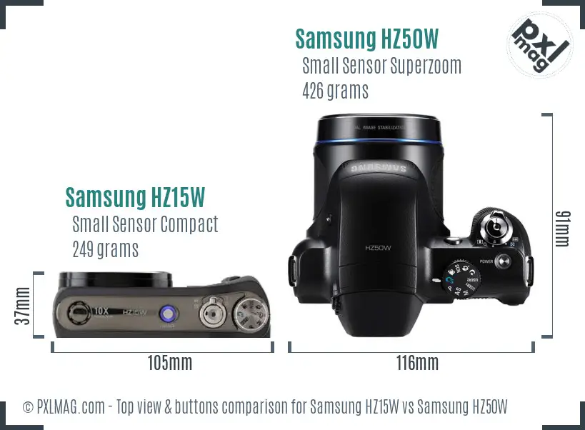 Samsung HZ15W vs Samsung HZ50W top view buttons comparison