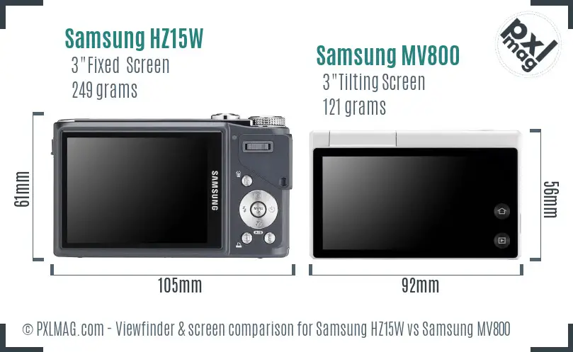 Samsung HZ15W vs Samsung MV800 Screen and Viewfinder comparison
