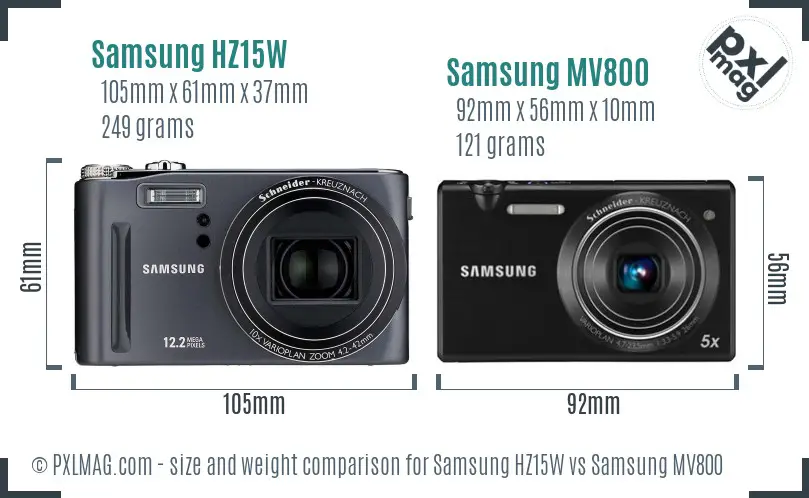 Samsung HZ15W vs Samsung MV800 size comparison