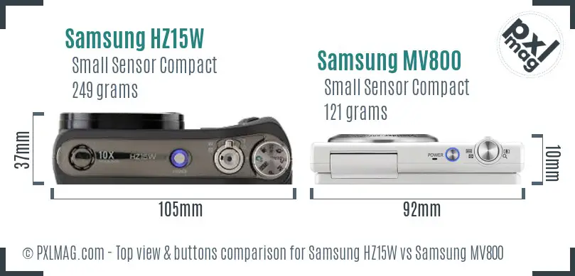 Samsung HZ15W vs Samsung MV800 top view buttons comparison