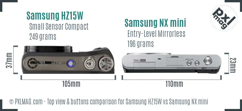 Samsung HZ15W vs Samsung NX mini top view buttons comparison
