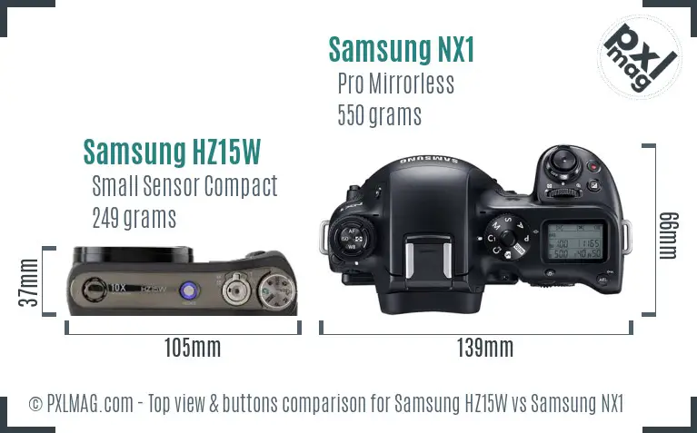 Samsung HZ15W vs Samsung NX1 top view buttons comparison