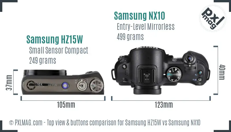 Samsung HZ15W vs Samsung NX10 top view buttons comparison
