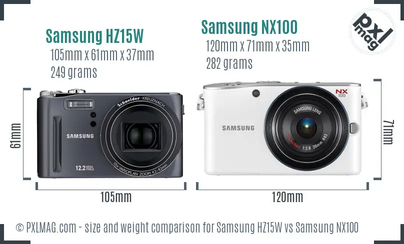 Samsung HZ15W vs Samsung NX100 size comparison