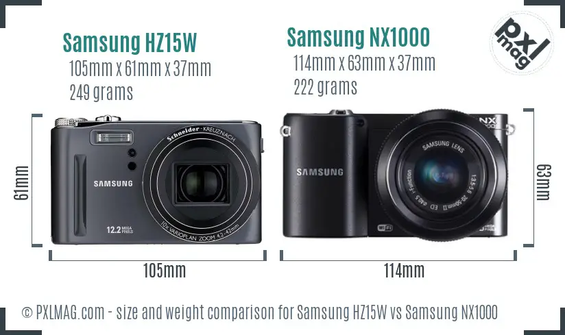 Samsung HZ15W vs Samsung NX1000 size comparison