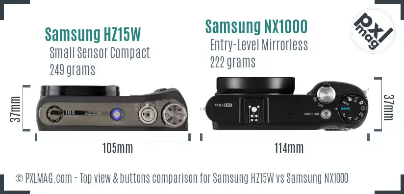 Samsung HZ15W vs Samsung NX1000 top view buttons comparison