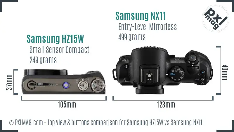 Samsung HZ15W vs Samsung NX11 top view buttons comparison