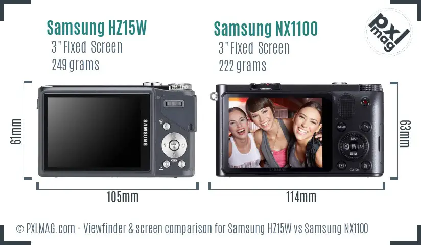 Samsung HZ15W vs Samsung NX1100 Screen and Viewfinder comparison