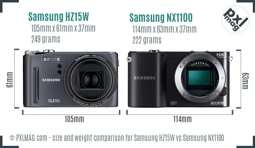 Samsung HZ15W vs Samsung NX1100 size comparison