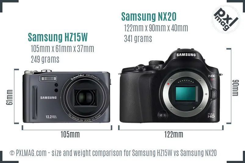 Samsung HZ15W vs Samsung NX20 size comparison