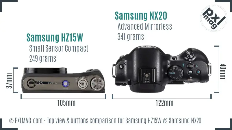 Samsung HZ15W vs Samsung NX20 top view buttons comparison