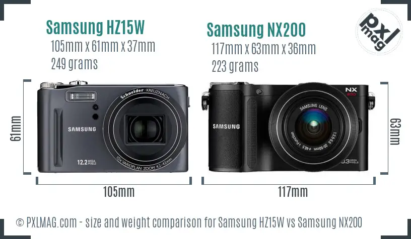 Samsung HZ15W vs Samsung NX200 size comparison