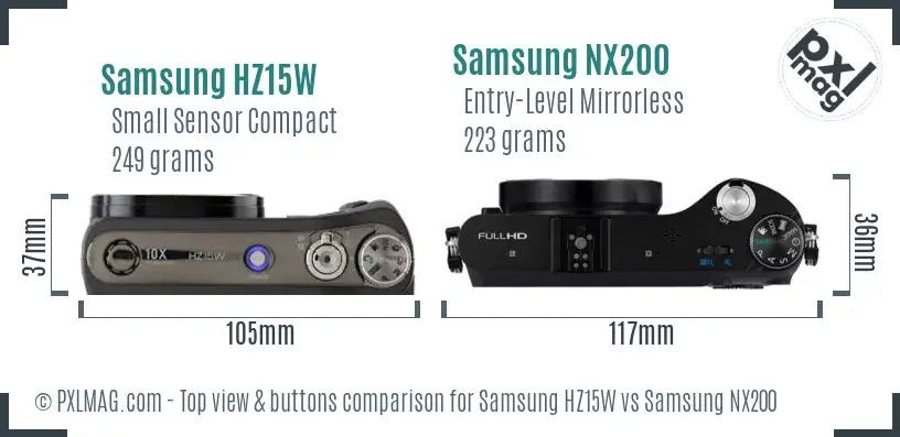 Samsung HZ15W vs Samsung NX200 top view buttons comparison