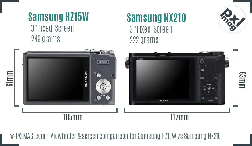 Samsung HZ15W vs Samsung NX210 Screen and Viewfinder comparison