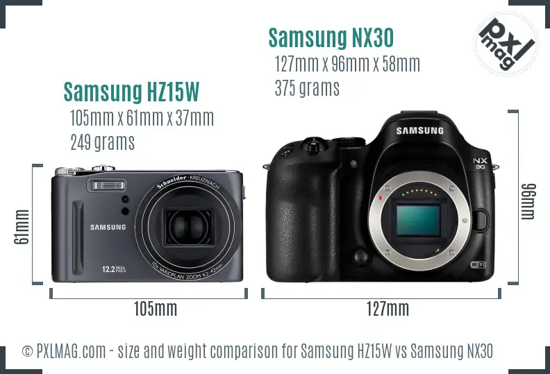 Samsung HZ15W vs Samsung NX30 size comparison