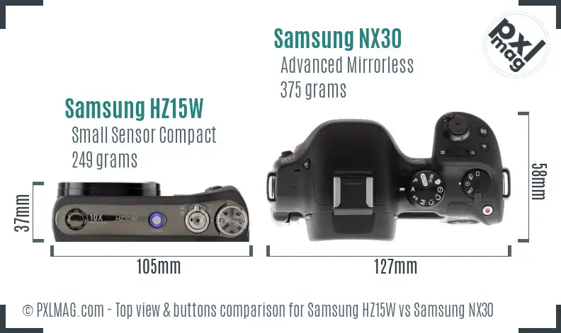 Samsung HZ15W vs Samsung NX30 top view buttons comparison